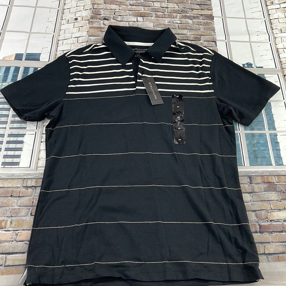NWT Men’s Structure Black & White Short Sleeve Basic Polo Shirt (M) GE17